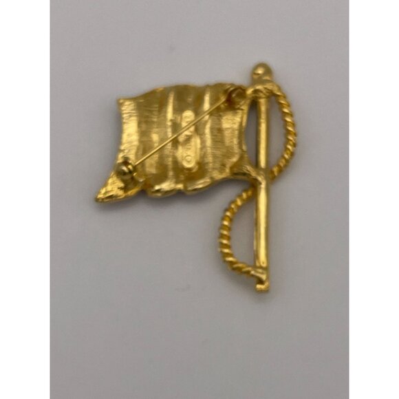 American Flag Brooch Gold Tone Red White Blue Patriotic - Picture 3 of 8